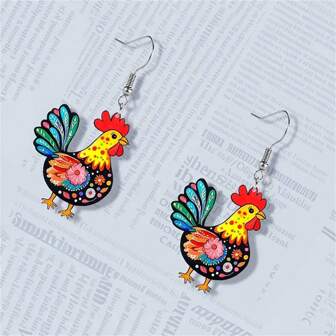 Sexy Double-Sided Acrylic Chicken Drop Earrings - Elegant Dangle Fashion Accessories, Women's Charming Jewelry, Hypoallergenic, Suitable For Daily Wear, Party & Gift Occasions, All-Season Accessory, An Ideal Gift For Family And Friends