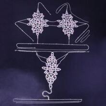 1pc Sexy Crystal Flower Body Chain For Women, Beach Bikini Jewelry - Gold - View 3