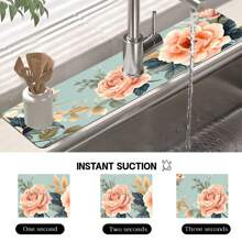 1pc Blooming Flower Pattern Faucet Mat Drain Mat, Polyester Material, Suitable For Occasions Such As Kitchen And Bathroom, Diatom Mud Faucet Suction Cup, Faucet Splash Mat, Daily And Summer Decoration, Can Be Given As A Gift