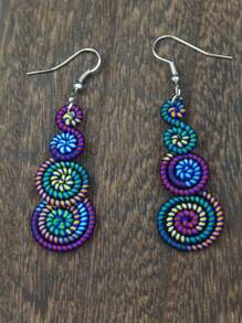 Pendientes colgantes de estilo retro con espiral arcoíris colorido, joyas de moda, accesorios elegantes clásicos para mujer, regalo ideal para aniversario, cumpleaños, San Valentín