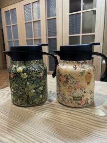 1 件 1000 毫升时尚花卉不锈钢双层真空隔热咖啡/茶壶，适用于办公室、餐厅、茶馆、户外和类似场合，是圣诞节、情人节、母亲节的绝佳礼物 - 彩色 - 查看 6