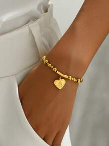 1 件不锈钢串珠朋克风格心形吊坠手链，适合派对和节日