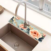 1pc Blooming Flower Pattern Faucet Mat Drain Mat, Polyester Material, Suitable For Occasions Such As Kitchen And Bathroom, Diatom Mud Faucet Suction Cup, Faucet Splash Mat, Daily And Summer Decoration, Can Be Given As A Gift