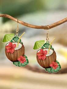 1 对热带度假风格鸡尾酒和水果饮料形状吊坠耳环，适合女性、夏季海滩派对 - 彩色 - 查看 9