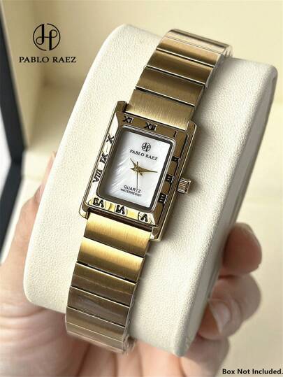 Pablo Raez 1 件 18K 金珠宝夏季配饰手表复古女士手表不锈钢 IPG 镀金矩形方形表壳优雅顶级全新设计正装石英复古女士手表时尚白色贝壳表盘