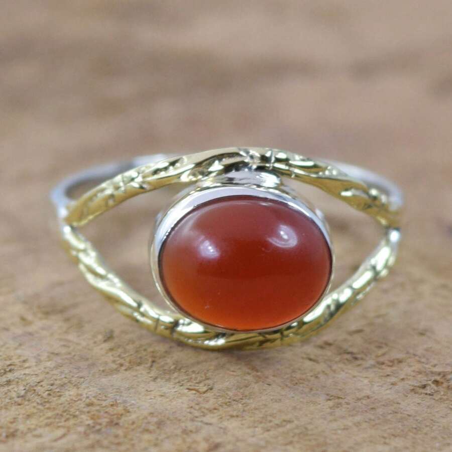 925 Sterling Silver And Brass Onyx Gemstone Jewelry Ring ~ December Month Birthstone ~ Natural Crystal Gemstone Ring ~ Gift For Valentine Day - 瑪瑙 - 查看 1