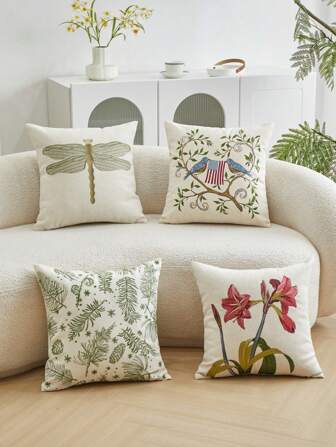 1pc All Season Commuting Pillow Cover, Charming Independence Day, Spring/Summer, Linen Embroidery Decorative Cushion For Living Room, Bedroom, Party