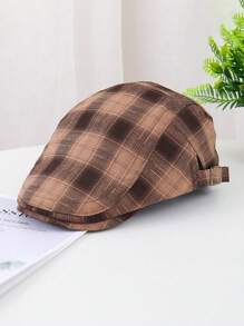 1st Heren Lente/Zomer Polyester Tweed Baret Hoed, Zonwerende Plaid Pet Voor Lente Herfst