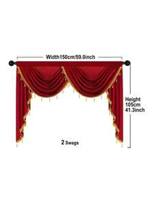 1 件勃艮第复古简约高端窗帘，带串珠饰边，营造节日气氛，适用于客厅和卧室窗户和门装饰