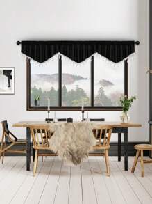 1 件黑色 V 形窗帘布，简约欧式薄纱面料短窗帘，适用于装饰客厅、卧室窗户和门、房间隔断