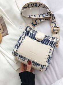 Bolso de hombro de mujer versátil de bloques de color a cuadros, bolso cruzado pequeño cuadrado de moda, bolso de estilo único casual de alta gama para primavera - Blanco - Ver 9