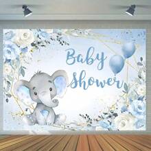 1pc 5ft X 3ft / 5ft X 7ft Elephant Theme Floral Design Shower Backdrop, Vinyl Backdrop For Party Decoration, Cake Table, Portrait Photography Background - Multicolor - View 2