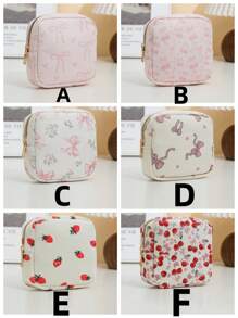 1 件蝴蝶图案多巴胺便携式卫生巾袋，紧凑型女性卫生用品架，奶油色迷你女孩包，圣诞节、新年优雅节日礼物