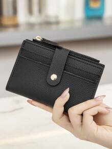 MIYIN And Ultra-Lightweight Card Bag Small Portable And Practical Snap-Fastener Zippered Coin Purse With Card Slot Solid Color Litchi Embossed PU Leather Card Bag Black Lightweight Portable Card ID Card White-Collar Workers For Female For Holiday For Anniversary For Birthday Gift Accessories Gift Casual Card Holder Wallet Business Card Holder Credit Card Holder Women For Women Mini Wallet Card Wallet - Black - View 10