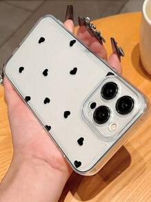 1个可爱黑色爱心图案透明全包防震手机壳，兼容 11/12/13/14/15/16/17 Pro Max - 彩色 - 查看 2