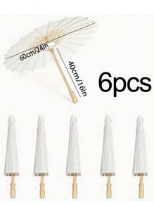 6pcs/1pc White Paper Umbrella - Wooden Handle, No Power Or Feathers Required, Perfect For Weddings, Photo Shoots, Makeup, Parties, Beach Decorations.