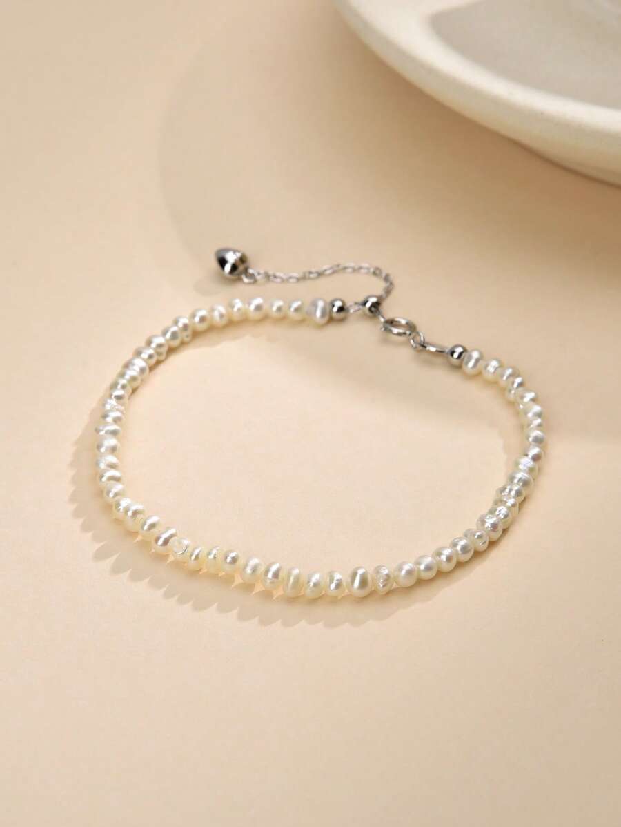 1pc 925 Sterling Silver Natural Pearl & Bead Women Bracelet, Mother's Day, Valentine's Day, Birthday, Wedding, Engagement, Bride Gift