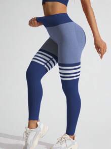 TCVC Leggings deportivos con cintura en V y rayas arrugadas para mujeres, pantalones de yoga sin costuras y de alta elasticidad, ropa deportiva para interiores y exteriores, ropa interior moldeadora, diseño de glúteos de melocotón, mallas casuales a juego con todo - Multicolor - Ver 7