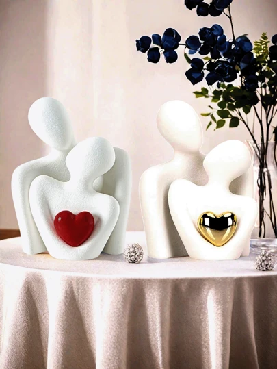 1 件情侣拥抱心形雕像电视架装饰客厅，抽象装饰品家居装饰情侣爱情办公室展示品 - 卧室浪漫礼物情人节周年生日