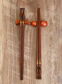 Natural Wooden Flower Pattern Chopsticks, Anti-Mold, Anti-Slip, Easy To Clean Wooden Crafted Chopsticks For Home Use,School Supplies