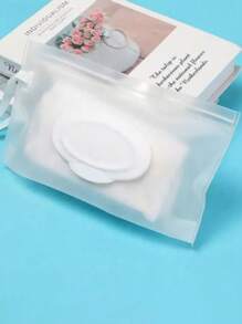 1pc EVA Portable Wet Wipes Bag, Semi-Transparent Travel Tissue Box, Lightweight Outdoor Mask Packaging, Zipper Closure, Family Essentials, White, Sewing Storage