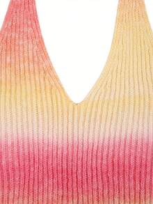 Womens Sexy Halter Knitted Skinny Dress Fashion Gradient Color Backless Short Dress - Rosa - Ver 4