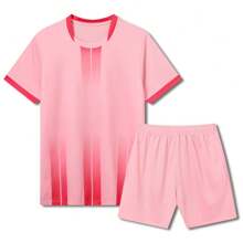 2pcs Personalized Tween Boys Soccer Jersey- Customized Name,Number And Picture Print Short Sleeve T-Shirt+Shorts Sports Set Spring/Summer - Pink - View 3