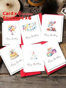 2pcs/12pcs Colorful Birthday Cake Design Greeting Cards With Envelopes - Six Bright Colourful Fun Birthday Cards - Perfect For Birthdays, Thank-You Cards & Special Occasions