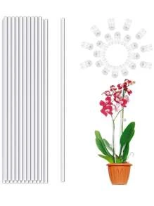 植物桩，植物棒 20 根丙烯酸透明植物支撑桩，35 厘米花园单茎兰花桩，适用于室内外植物、兰花、盆栽植物、西红柿、花卉（带 20 个夹子）