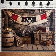 Pirate Party Backdrop - Nautical Map & Ship Deck Design, Multipurpose Polyester Fabric Banner For Home Decor And Events (Available In 3 Sizes: 39x59 Inches, 70.8x90.5 Inches, 94.5x118.1 Inches)