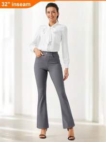 32'' Women's Yoga Dress Pants Bootcut Work Slacks Stretch Office With Belt Loops 4 Pockets - 32'' Dark Gray - View 5