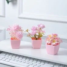 1 件迷你人造盆栽植物 - 塑料假花，适用于家庭办公室装饰，适合架子、桌面、书柜