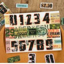 46pcs/Box Vintage Numerical Stickers, Creative Aesthetic Sticker Decals, DIY Decorative Collage Craft Materials, Holiday Gifts, Personalized Scrapbooking School Supplies