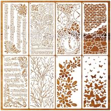 8 Peças Stencils para Artesanato Reutilizáveis, Stencil de Galhos, Notas Musicais, Textura Floral, Modelo de Bottom em Camadas, Moldes para Desenho, Stencils para Pintura em Madeira, Móveis, Papel (8 Galhos), De Volta às Aulas, Material Escolar