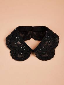 1pc White Mesh Embroidered Vintage Beaded Collar, Fashion Versatile Round Collar Detachable Collar, Bohemian Vintage Casual Cute Elegant