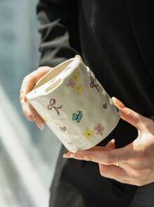 1pc/2pcs Ceramic Handgrip Coffee Mug, Asymmetrical Shaped Handmade Vintage Floral Design Ceramic Mugs, Suitable For Home, Restaurant, Cafe - Multipurpose, Heat Insulation, Suitable For Party And Gift Back To School - Multicolor - View 4