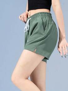 1pc Women's Quick Dry Breathable Athletic Shorts, Running Shorts & Beach Shorts - Dark Green - View 4
