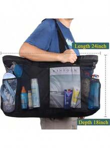1 Oversized Mesh Beach Bag, Breathable Mesh Tote Bag With Zipper And Side Pockets, Portable Multi Pocket Large Capacity Organizing Toy Storage Bag, Foldable Outdoor Picnic Bag, Gift Gift Bag