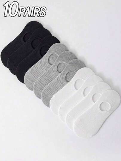 10 Pairs Women Liner Socks, White & Black, Minimalist Fashion Invisible Versatile Soft And Comfortable Moisture Wicking