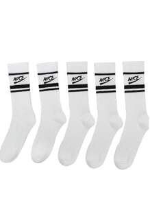 1/3/5 双男女通用白色字母图案中筒运动袜，百搭日常穿着