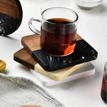 一包 3 个相思木和天然黑石杯垫家庭厨房餐厅酒店酒吧娱乐用品方便实用户外烧烤节日聚会酒吧杯垫咖啡桌杯垫带防滑泡沫垫贴纸，木制工艺杯垫礼品创意 - 彩色 - 查看 8