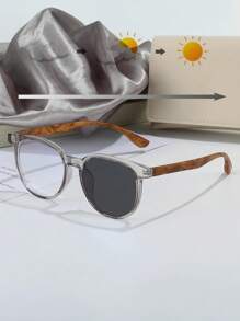 Gafas de sol redondas unisex de plástico vintage fotocromáticas, diseño clásico para actividades al aire libre, viajes, playa, vacaciones, uso diario casual, protección UV de verano, para computadoras/juegos/TV/teléfonos para reducir la fatiga ocular, gafas anti-luz azul, con marcos de cristal de moda