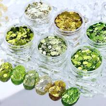 6 Pieces/Set Holographic 3D Sequins Nail Glitter Flakes Mixed Mirror Hexagon Spangles Paillette Nail Art Decorations Manicureon