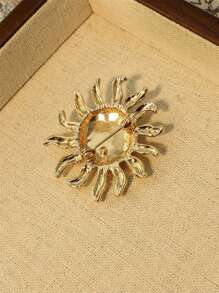 1 件复洛克风格电镀金太阳面胸针，合金油滴翻领别针，适合外套、夹克、日常穿着，男女通用 - 金色 - 查看 5