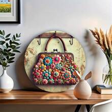 8 英寸 X 8 英寸圆形铁艺墙面艺术印有彩色花卉图案 - 适用于厨房、卧室、酒吧和餐厅装饰的铁艺标志 - 独特易挂的节日礼物创意