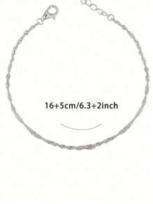 1 件简约不锈钢扁平十字链手链首饰女士 - 水波紋 - 查看 11