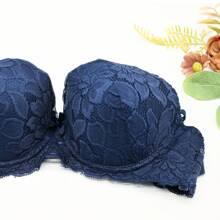 RITA SENSUAL FLORAL LACE BRA CUP B (3 PCS) - 海軍藍 - 查看 3