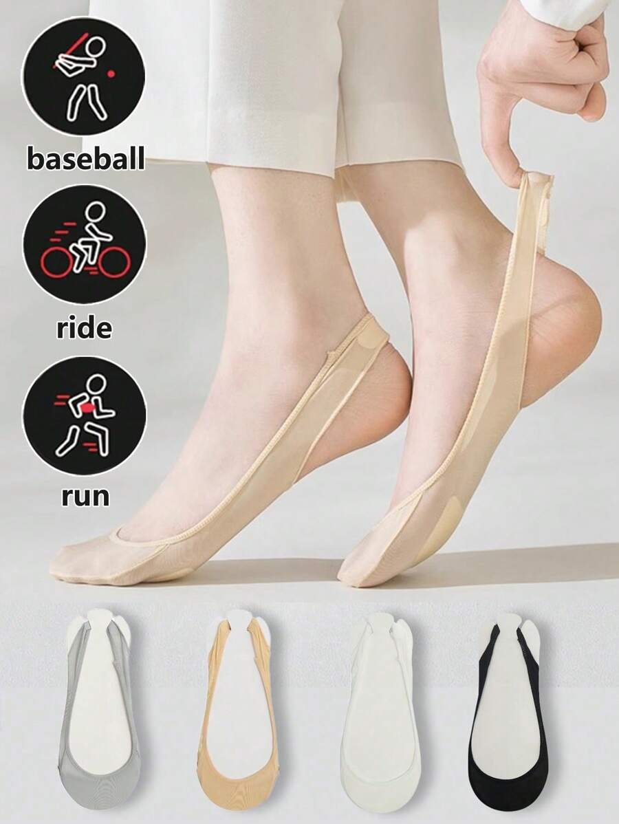 1/5/10 Pairs Women Silicone Non-Slip Thin Breathable Boat Socks, Invisible Ankle Socks For High Heels, Summer - Multicolor - View 1