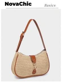 1pc Vintage Minimalist Crescent Shaped Adjustable Strap Crossbody Bag, Suitable For Dates, Outings, Parties - Beige - View 2