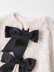 Women's Sparkling Bow Decor Short Jacket - Apricot - View 3